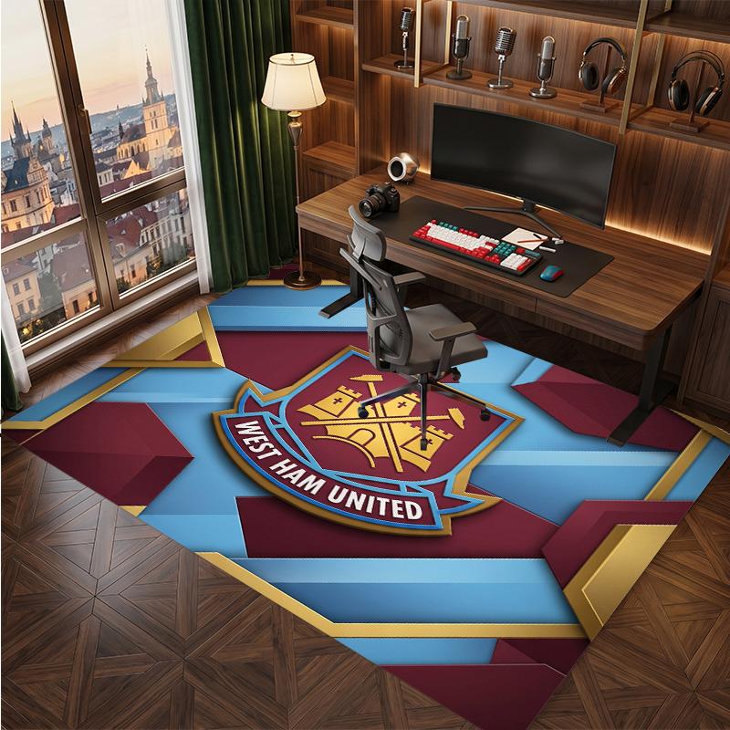 West Ham United Football Print Crystal Velvet Rug, Comfortable Water Absorbent Non Slip Indoor Floor Carpet