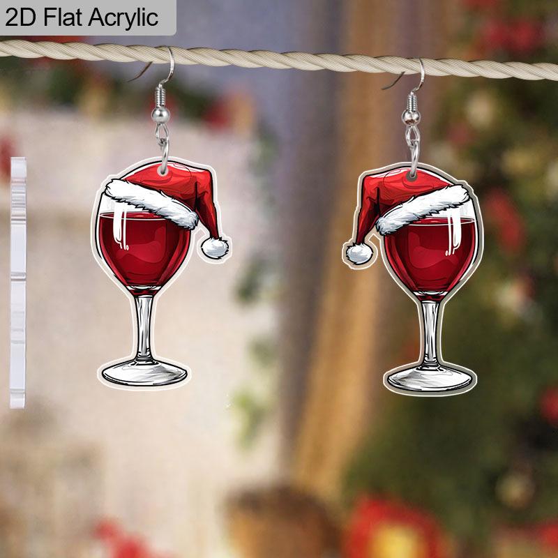 1 Pair Creative Christmas Hat Red Wine Glass Dangle Earrings for Women Trendy Acrylic Earrings Christmas Earrings Festive Earrings Holiday Gifts