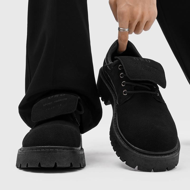 

Мужские ботинки дерби 2025 года, низкие, рабочая обувь, массивная подошва, замшевая кожа, дышащие, удобные, нескользящие, обувь в винтажном стиле 39 чёрный