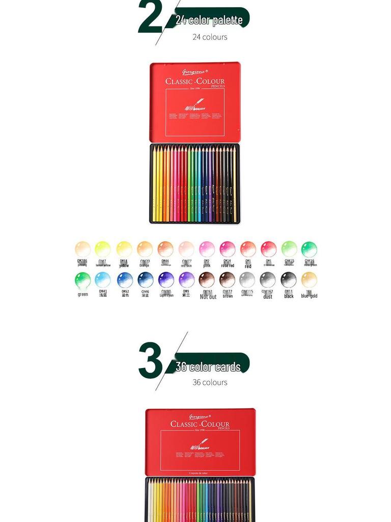 Giorgione 36/72 Oil-Based Triangular Colored Pencils Set for Students, Thick Barrel, Cartoon Design.