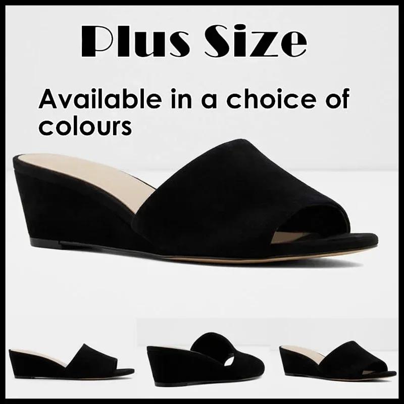 Women Temperament Slippers 3cm Velvet Mules Wedge Sandals Slipper Open Toe High Heels Casual Dress Party Woman Shoes Plus Size