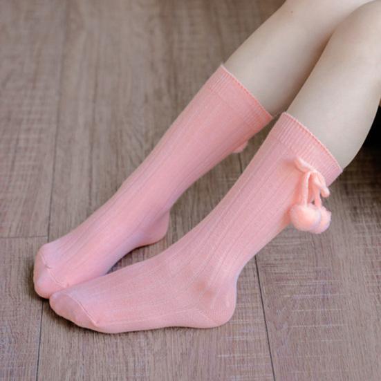 1 Pair Baby Socks Two Balls Knitted Autumn Winter Elastic Opening Middle Tube Toddler Girls Socks for Home