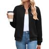 Women Coat Stand Collar Long Sleeve Zipper Closure Baseball Jacket with Pockets Solid Color Sport Outerwear