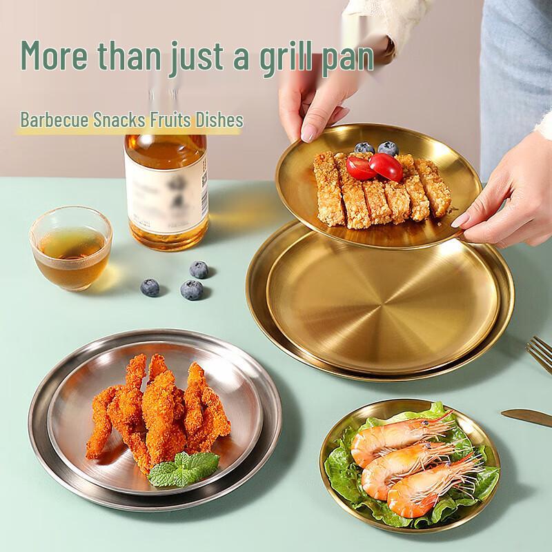 Korean Style Stainless Steel Round Serving Plate