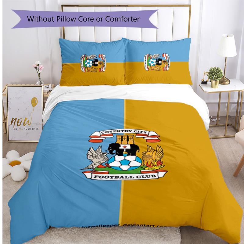 Coventry City Football Printed 3 Pieces Bedding Set, Comfortable Skin Friendly Bedroom Duvet Cover Set