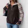Women's Autumn/Winter 2025 Plaid Patchwork Stand Collar Pullover Hoodie