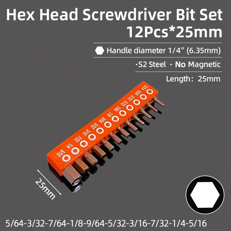 Hex Head Allen Wrench Drill Bit Set 25/60mm Metric Imperial SAE Magnetic Screwdriver Bits Electric Drill Hand Tools Accessories