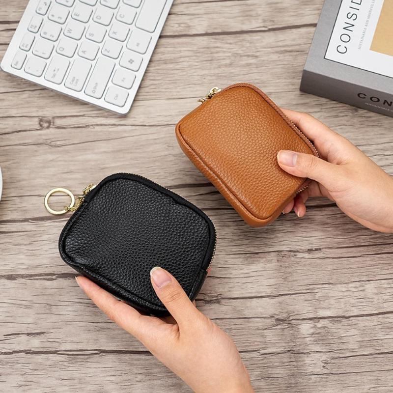 Brown Litchi Grain Pu Leather Coin Purse With Sturdy Zipper Key Ring For Daily Use Carry Cash Cards Lipstick Small Essentials