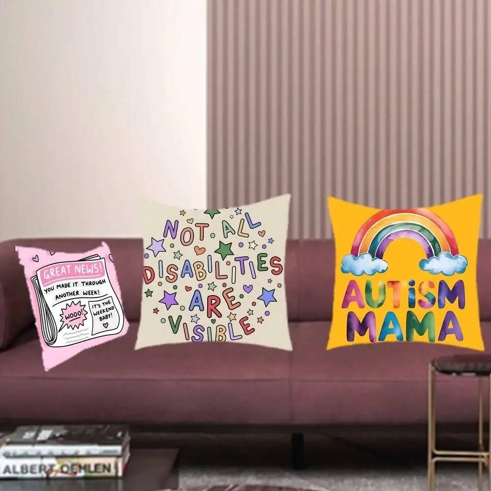 Autism Acceptanc Creative Slogan Pillow Case Cushion Cover Soft Throw Pillow Case For Car Sofa Pillowcase Polyester With Zipper