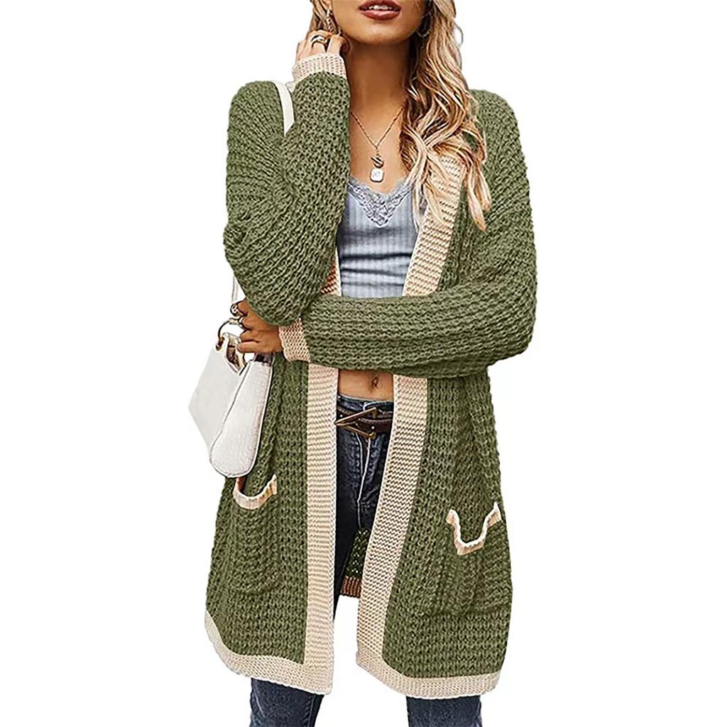 Women Winter Wool Cardigan Solid Patchwork Jacket Sweater Long Loose Thick Coat Cardigan