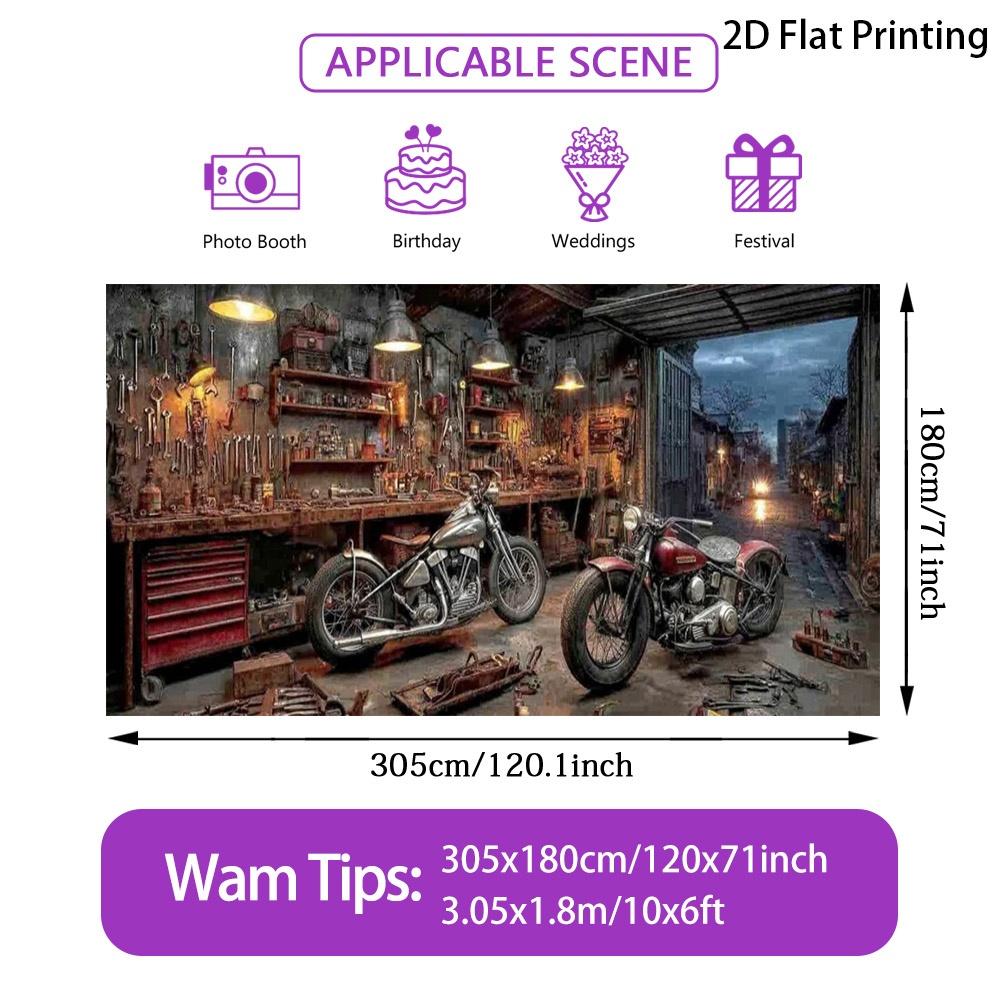 (2D plane) 1 garage door banner for a motorcycle repair workshop scene, easy to installDJH