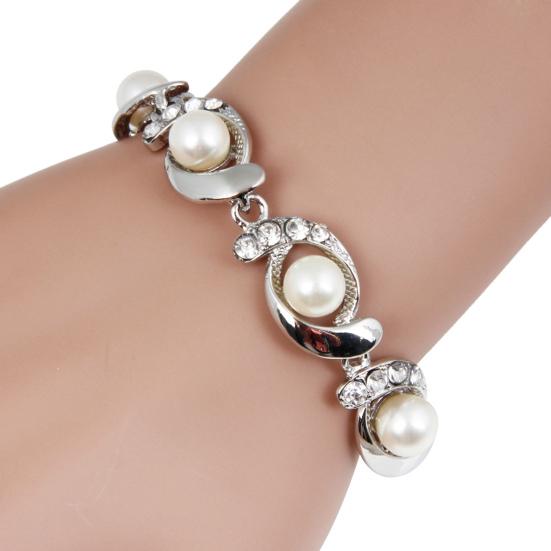 Yousheng Women Bracelet Electroplating Rhinestone Fine Workmanship Luxurious Bright Luster Decoration Temperament Adjustable Imitation Pearls Bracelet