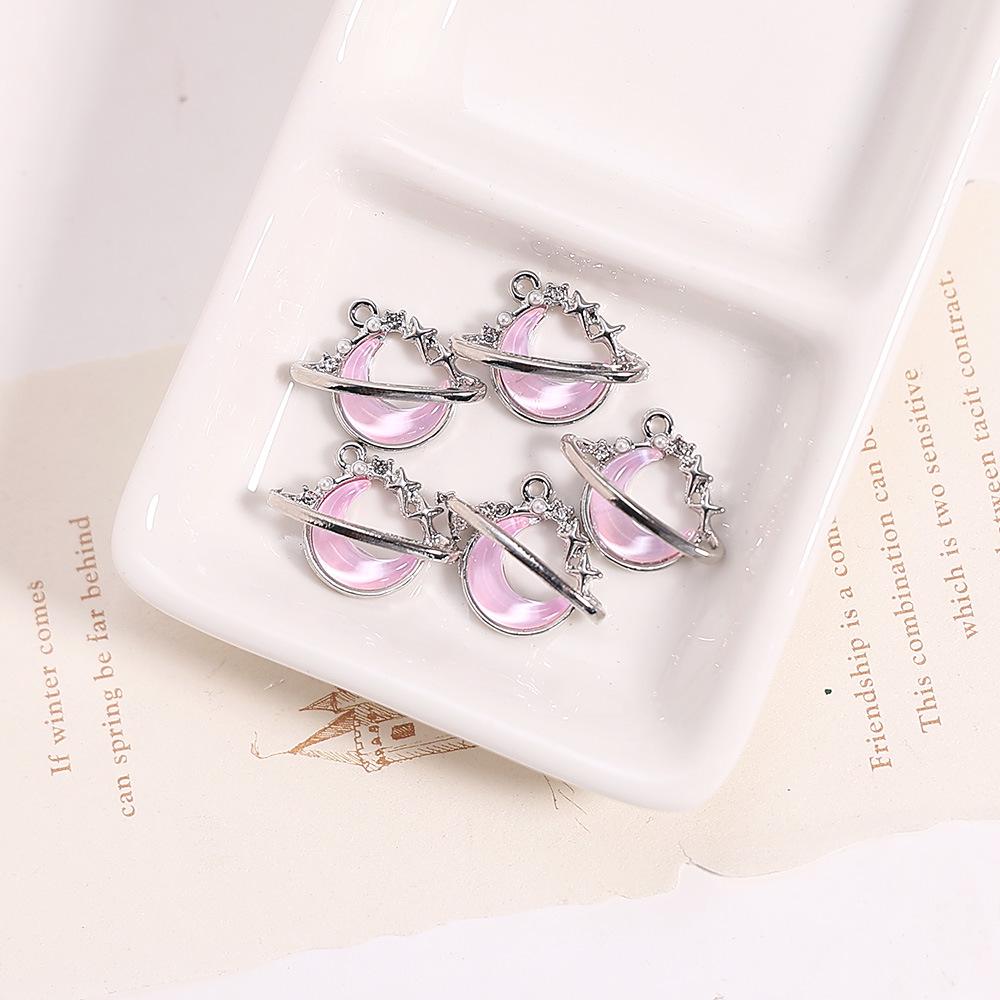 Iridescent Crescent Moon & Star Rhinestone Charm - Handmade Jewelry Pendant