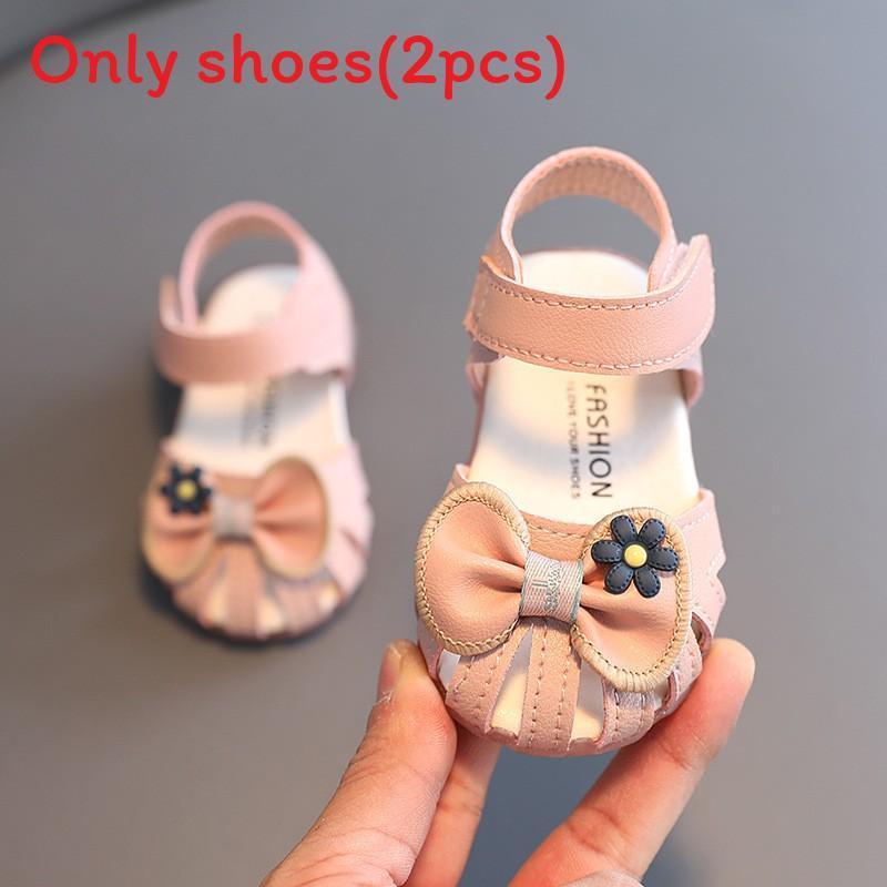 

Girl Baby Summer Sandals With Nonslip Sole And Butterfly Bow For Toddler First Steps Pink,13.5 cm