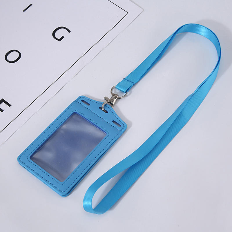 

1Pcs PU leather Work Name Card Holders Business Work Card ID Badge Lanyard Holder Men Women Metal ID Business Case светло-синий