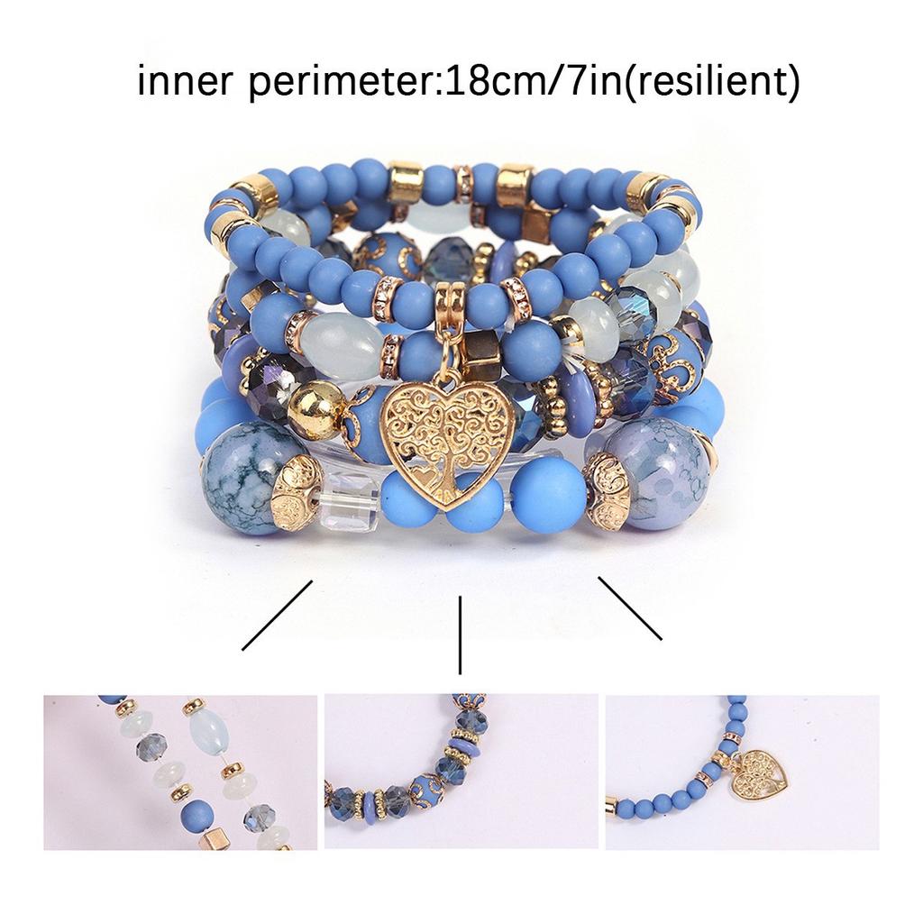 Bohemian Multi-Layer Bracelet Crystal Peach Heart Beaded Women'S Hand Retro Jewelry