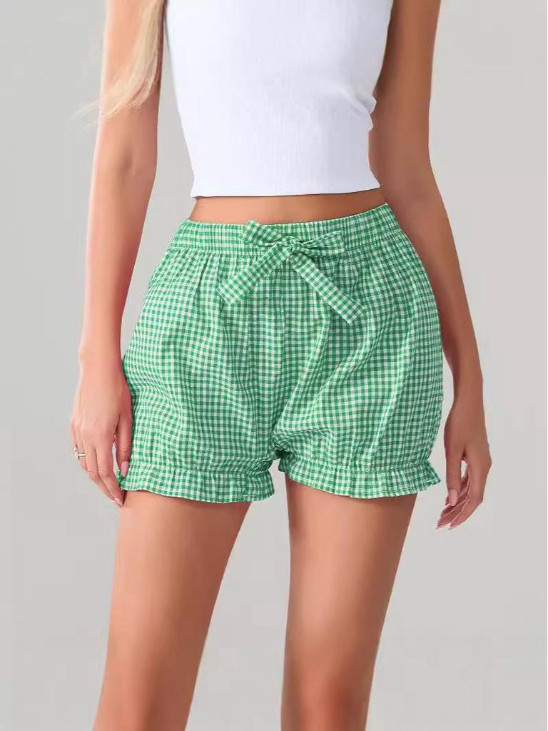 European and American Plaid Bow Hot Girl Shorts