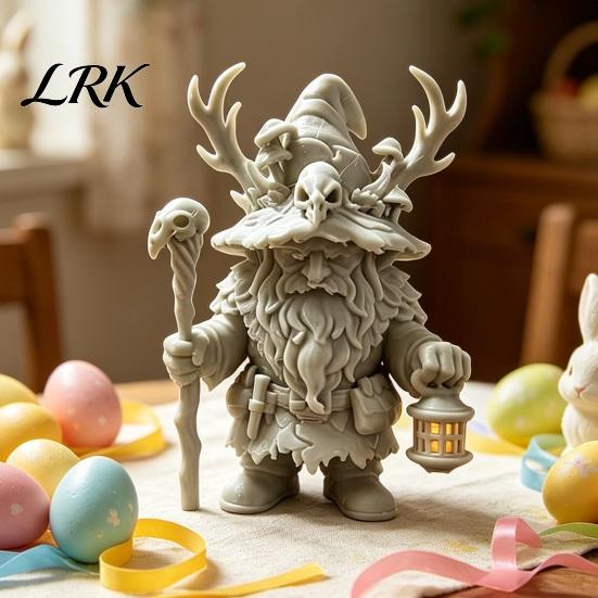 White Mold Blank Decoration Dwarf Wizard Figurine, 3D Printed Fantasy Mage Statue, Forest Sorcerer Decor Burr-free Model for Desk Shelf, Easter