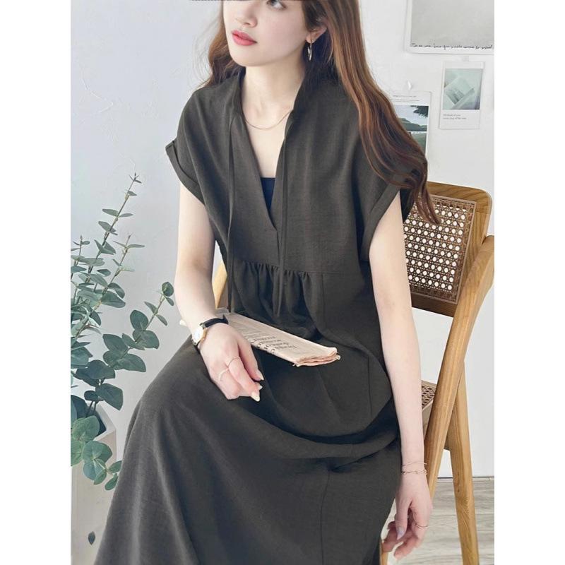 

Летнее платье-пуловер средней длины в корейском стиле с японскими мотивами One Size темный кофе