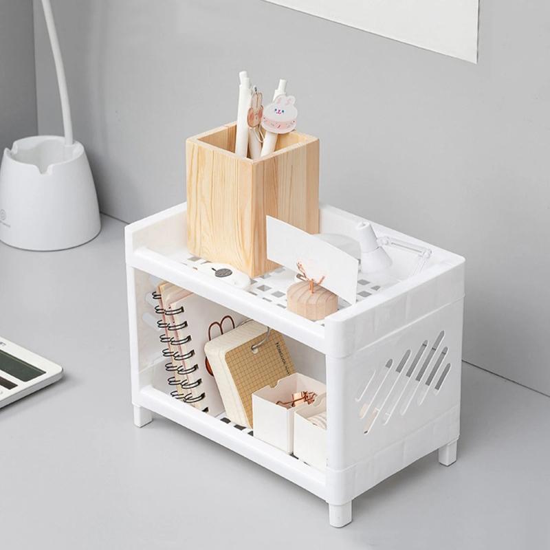 1 PP Desktop Double layer Storage Rack Rectangular Storage for Student Office Desks Cosmetics Stationery Storage Rack