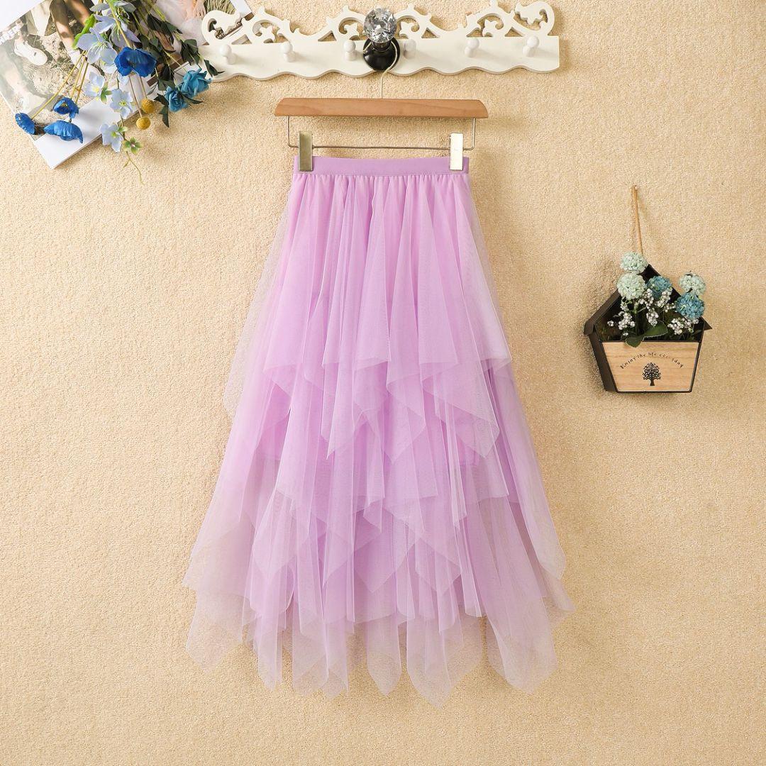 

2023 Trendy High-Waisted Irregular Fairy Mesh Skirt - Korean Spring Style S