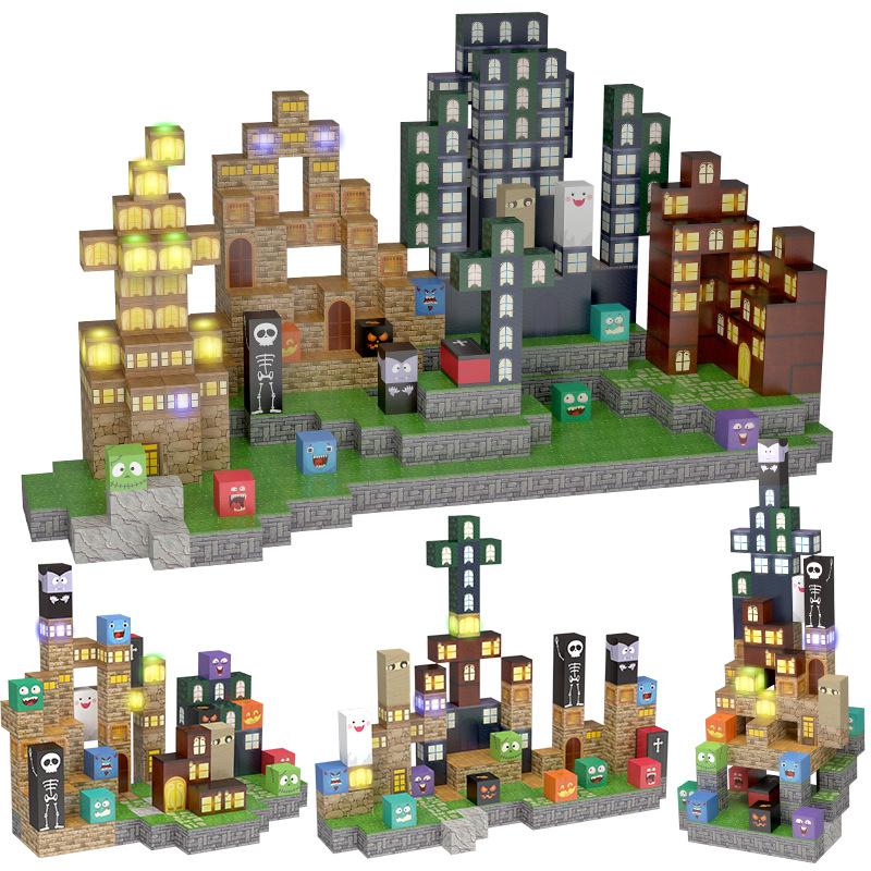 137Pcs My Halloween World Magnetic Block Light Building Block Magnetic Attraction Magnetic Building Block Set 2Cm