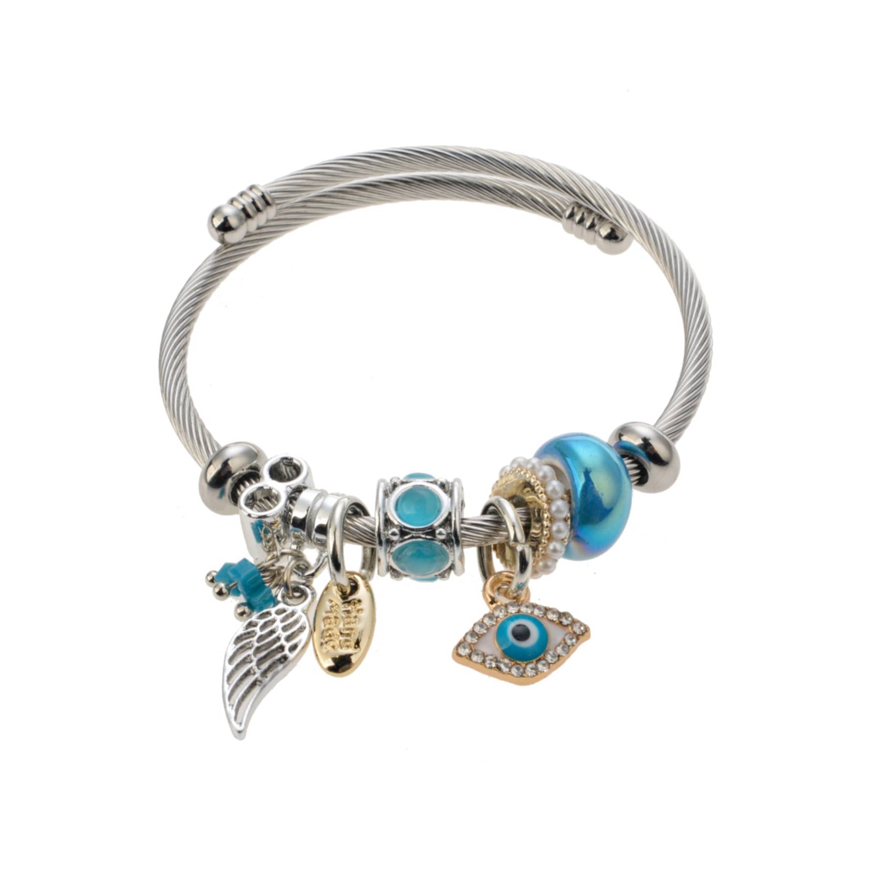 

Women s Evil Eye Beaded Silver Color Charm Bracelet