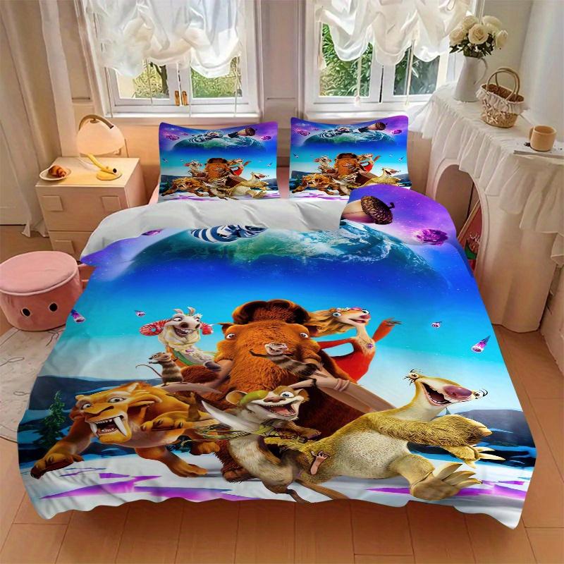 3pcs Earth Ice Age Adventure Printed Bedding Set, Soft and Comfortable Quilt Cover for Bedroom, Guest Room (1 Duvet Cover + 2 Pillowcases, P