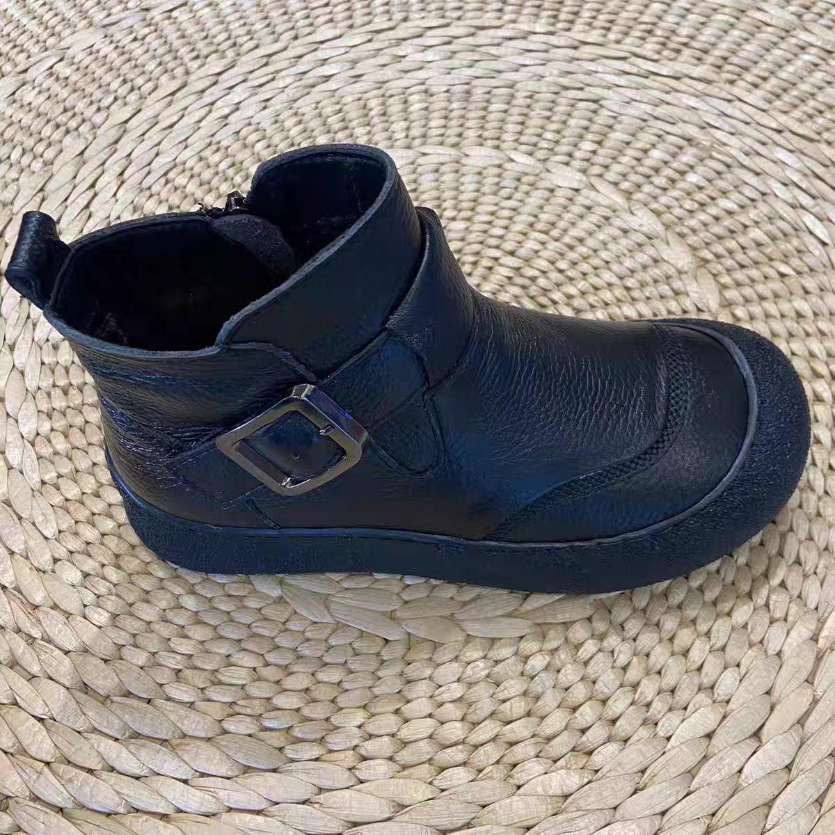 

Короткие ботинки из натуральной кожи с бархатной подкладкой - мягкая подошва, плоская подошва, ретро-стиль для людей среднего и пожилого возраста 40