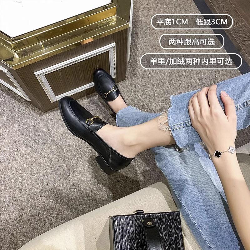 Welfare payment~ British style velvet loafers women's horse buckle leather small leather shoes versatile retro flat shoes women