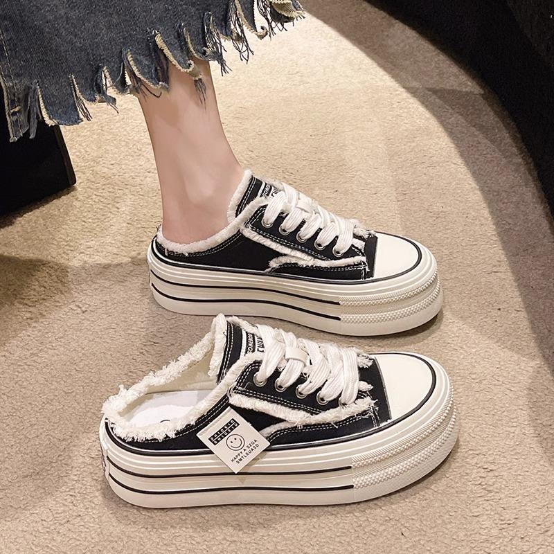 

Тапочки Baotou, женская летняя одежда 2025 года, новые парусиновые туфли без каблука, универсальные, ленивые, полутяжелые, толстые подошвы, ins tide 35 чёрный