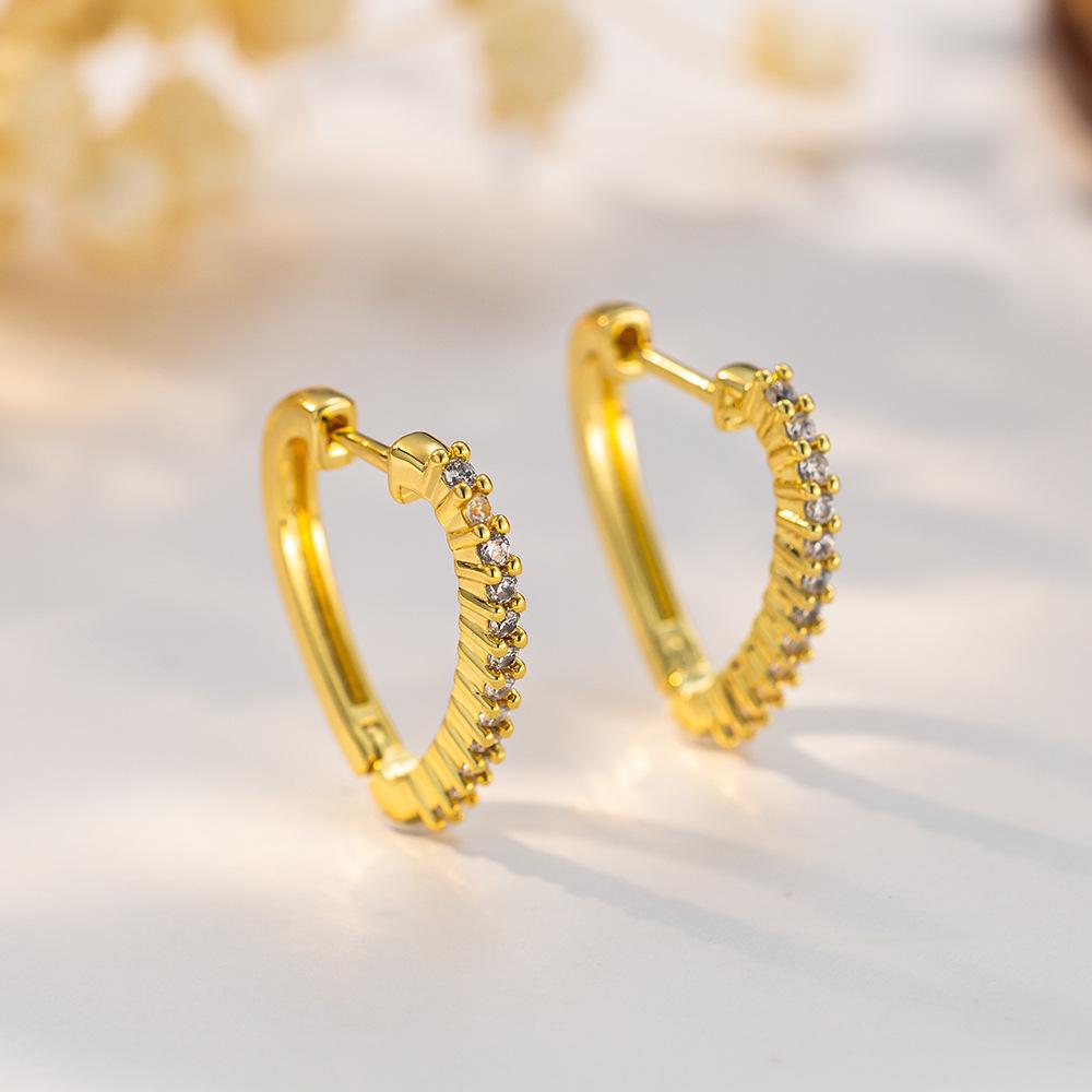 18K Gold U-shaped Geometric Earring Hoops with Zirconia Earring Backs - European & American Fashion