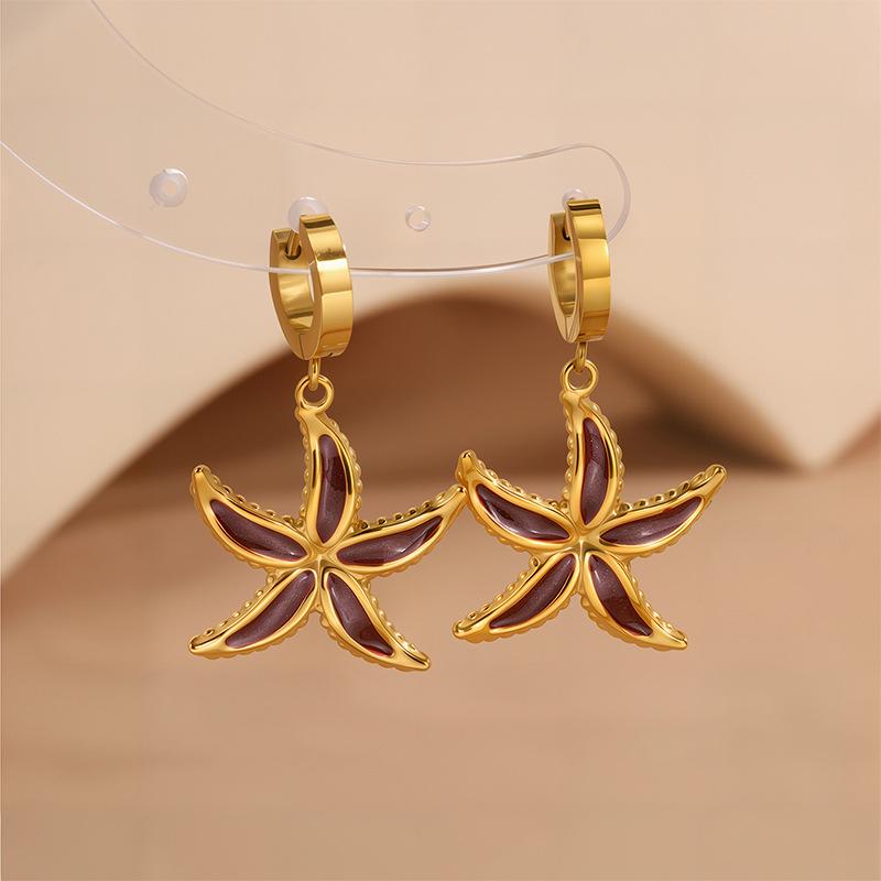 Starfish Drop Oil Titanium Steel Earrings Trendy Luxury Beach Style Stainless Steel Earrings Personalized 18K Earrings