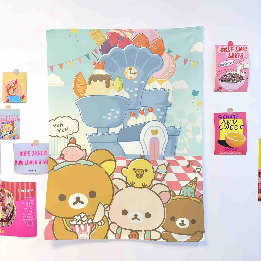 Neuer Cartoon Anime Bär Niedlicher Stil Wandteppich Ästhetisches Wandbehang für Schlafzimmer Dekor Hintergrundtuch