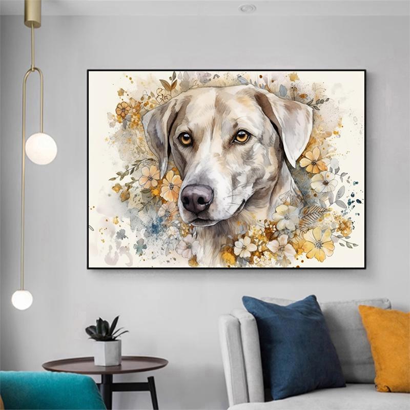 5d DIY Diamond Painting Cross Stitch Watercolor Flower Dog Diamond Embroidery Mosaic Full Round Drill Home Decor