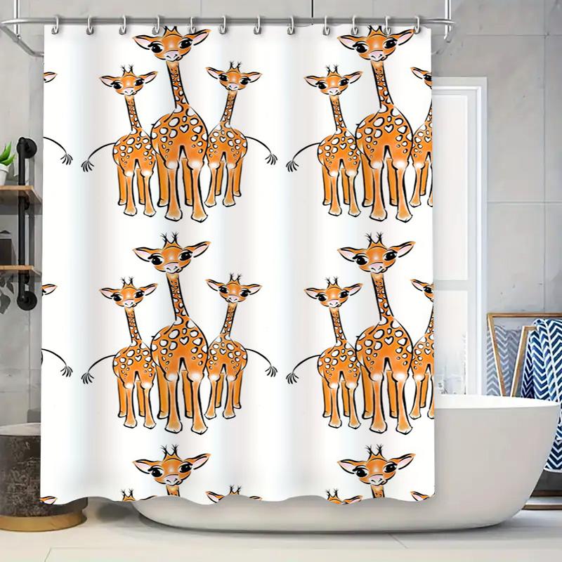 Animal Print Shower Curtain Kids Bathroom Decor with Cute Giraffe Design 180cm Waterproof Fabric for Bathtub 90x180cm