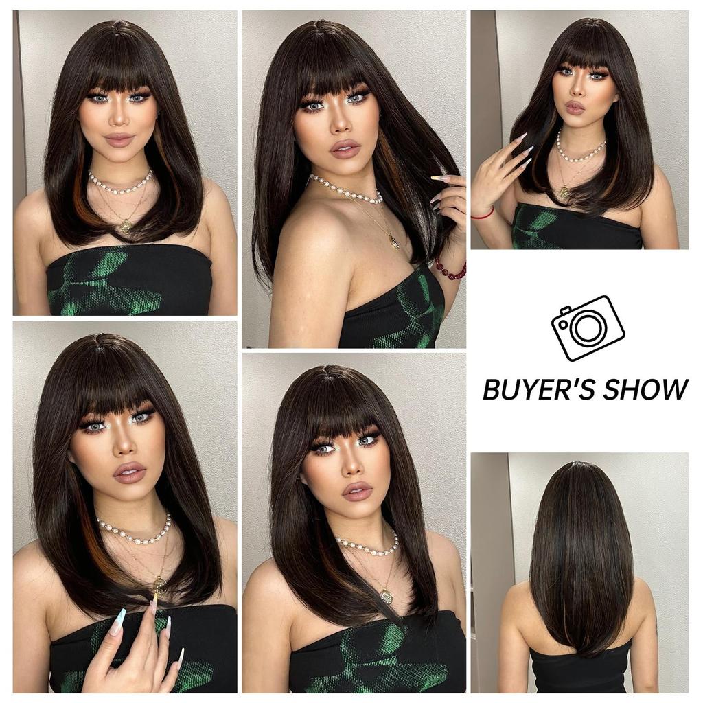 HAIRCUBE Černohnědá Smíšená blondýnka Syntetické paruky pro ženy Dlouhé rovné hnědé paruky s ofinou Párty Denně Umělé vlasy