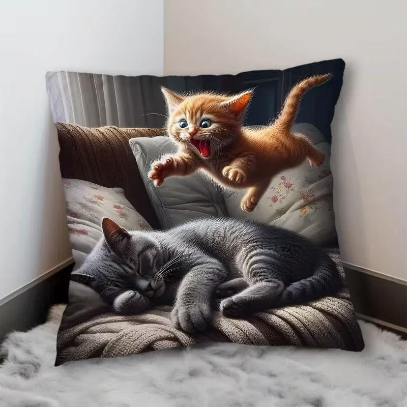Niedlicher Kissenbezug mit Tierdruck: 2D-Flachdruck, keine echte Stickerei, Nachtsofa Nachtsofa-Kissen