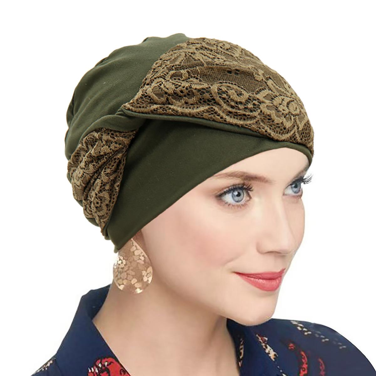 

Женская кружевная шапка-тюрбан с перекрестом, мягкая, легкая, женская шапка-пуловер, однотонная, простая базовая шапка армия зеленый