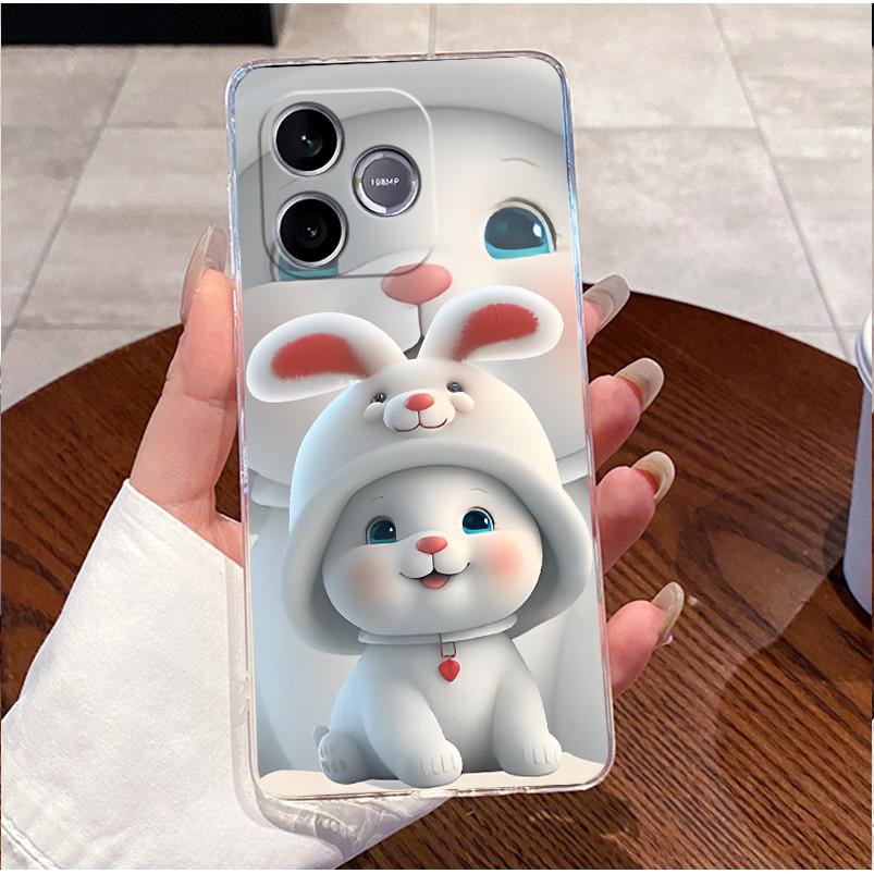 Shockproof Phone Case For Honor 600 Lite 5G/Honor 500 Smart 5G Transparent TPU Soft Casing Fashion Cute White Furry Bear Shell