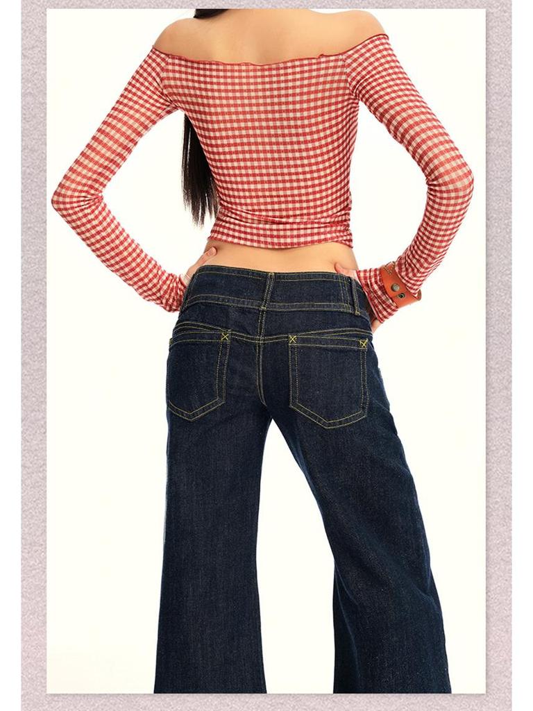 25. OOTD: Americké Retro Tmavě Modré Micro-Flare Volné Zeštíhlující Dlouhé Džíny