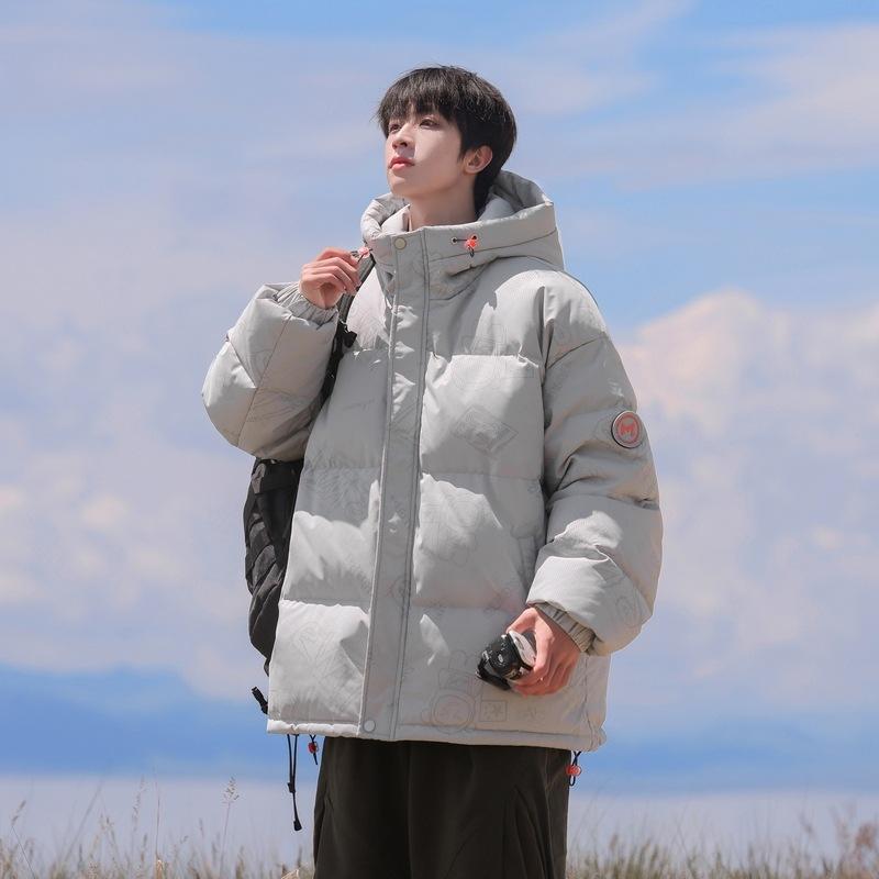 Men's and women's same white duck down jacket winter new printed fashion casual versatile hooded jacket
