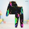 Kids Boys Girls Colorful Splash Printed Hooded Long Sleeve Sweatshirt Cuffed Pants Two Piece Set