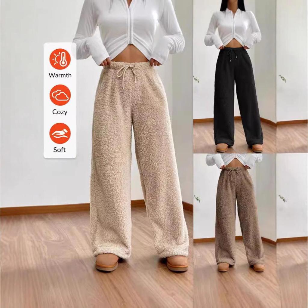 Women's Autumn & Winter Plush Sweatshirt and Loose Casual Pants Set - Solid Color, Warm, and Comfortable Fashion.