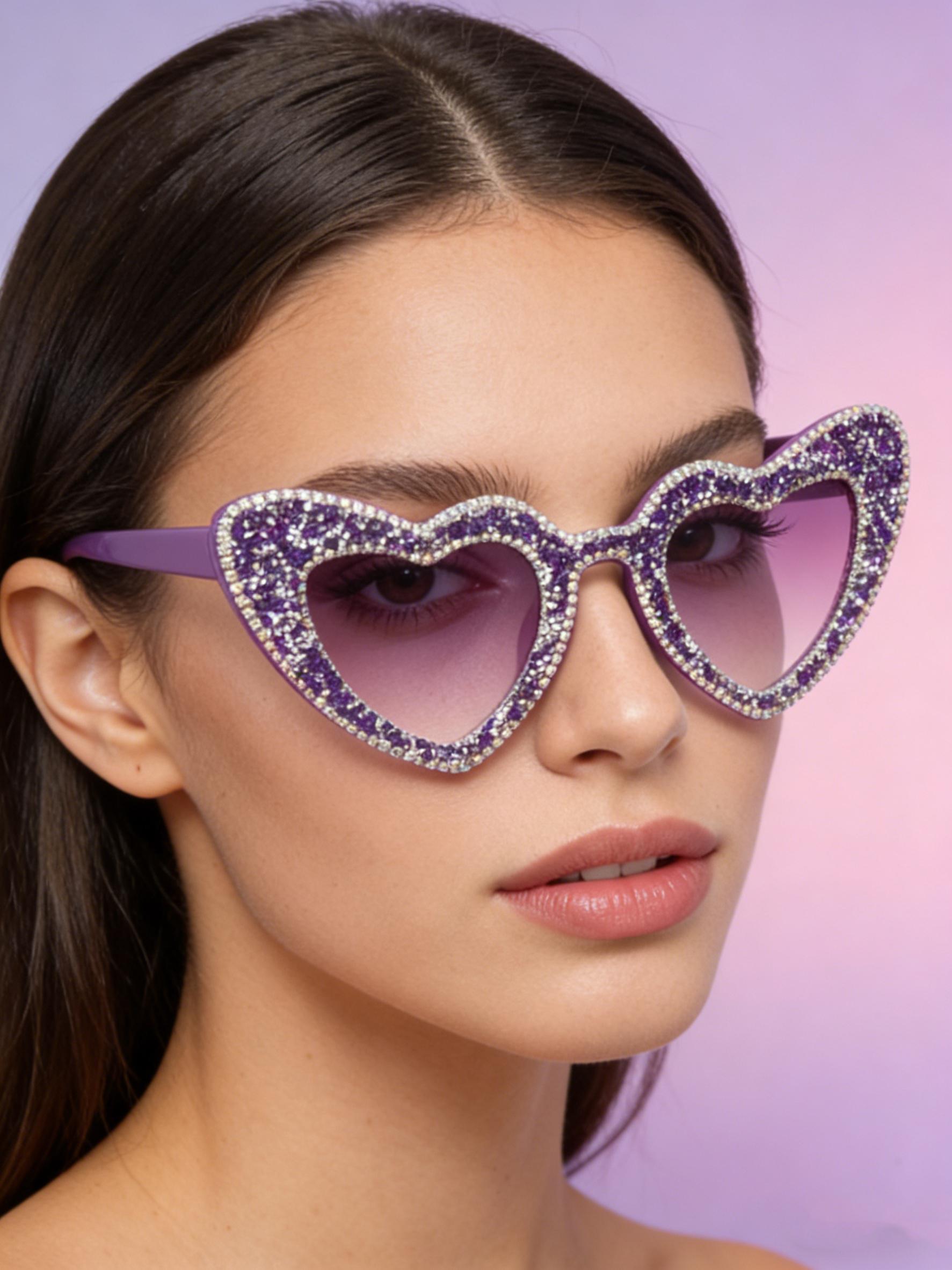 Attractive Glasses Women's Light 2026 Cute Diamond Encrusted Heart Style Sunglasses Trendy Sun Glasses Romantic Lady Luxury Gift Kj162
