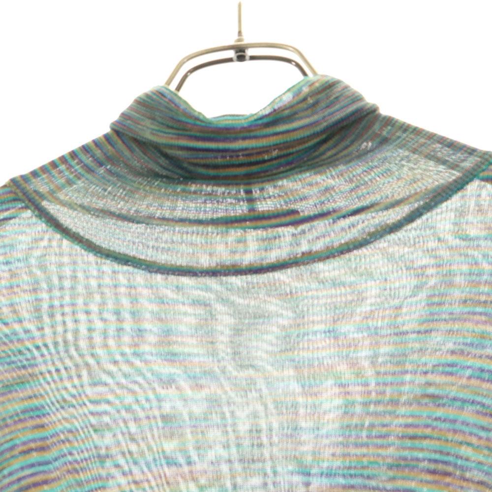 Missoni made in Italy Border Pattern Long sleeve High Neck See-Through Cut Women Used
