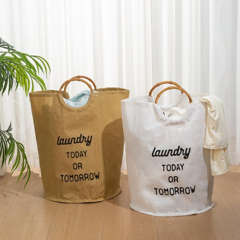 Wasserdichter Baumwoll-Faltkorb mit stabilen Bambusgriffen Vielseitige Aufbewahrung für Kleidung Spielzeug Haushaltsartikel Top-Angebot