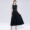 Elegant Sleeveless Round-Neck Slimming Satin A-Line Maxi Dress for Women Vintage Solid Mid Length Prom Birthday Party Formal Dress
