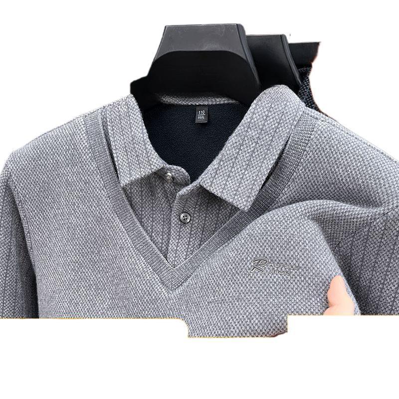 

Мужской вязаный свитер-двойка с толстой флисовой подкладкой 2025 - Теплый зимний повседневный базовый слой M/165 for 95-115 lbs