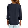 Ladies' Color Retro Shirt Casual Loose V-neck Long Sleeved Slit Cotton Linen Shirt